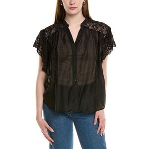 See U Soon Womens Linen-Blend V Neck Top, Black